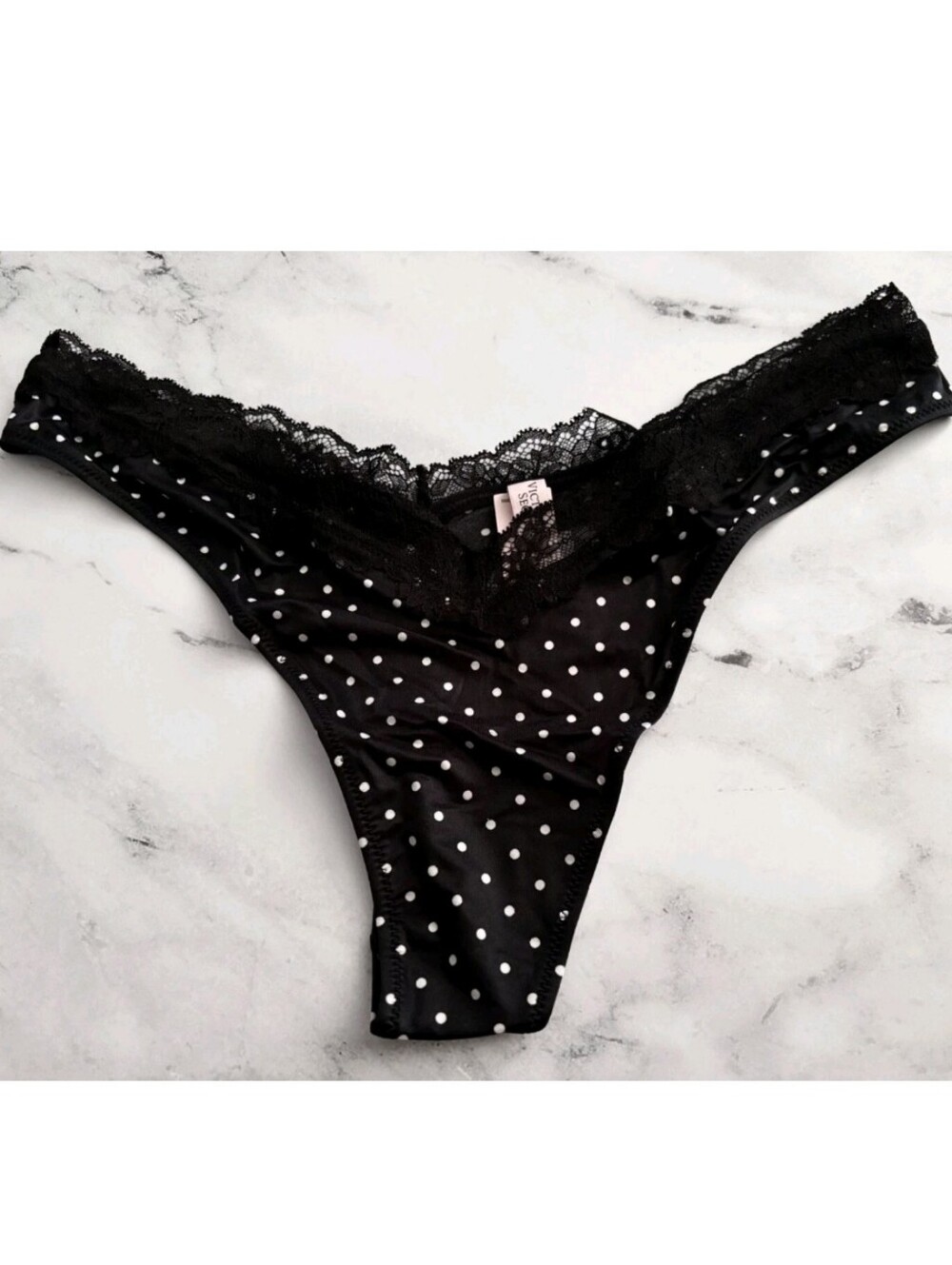 Victoria's secret Very Sexy Lace Trim High Leg Thong Panty POLKA DOT MEDIUM